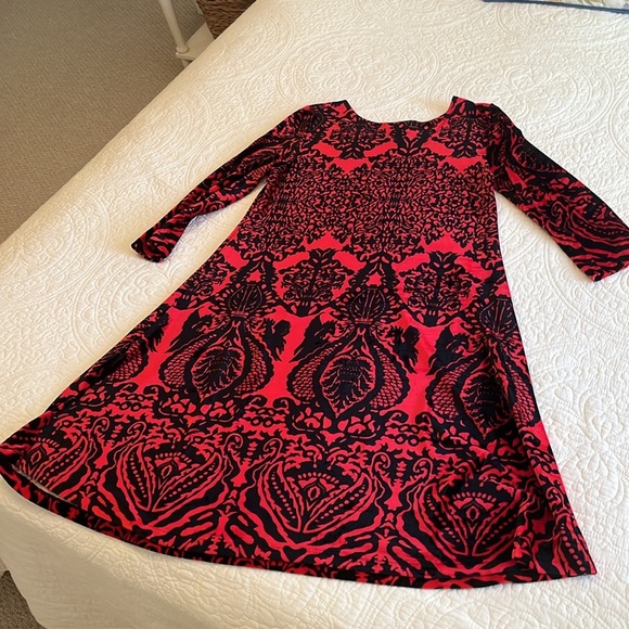 LBISSE Dress Women’s XL Velvety Stretchy Fit & Flare Red Black Boho Party - Picture 14 of 17